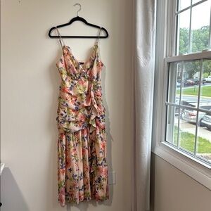 Lulu's Cream Ruched Tiered Midi Dress